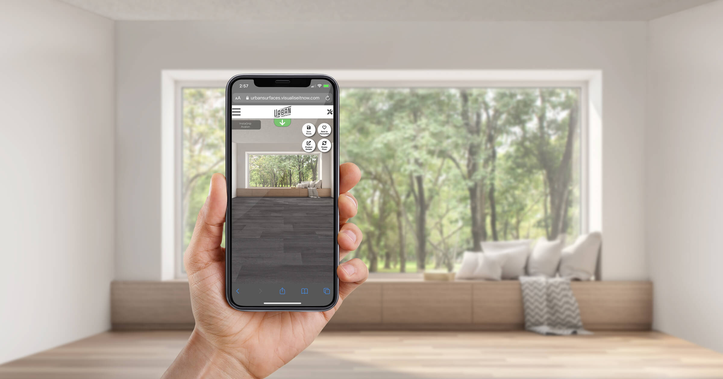Phone capturing a room to see new flooring in the room visualizer