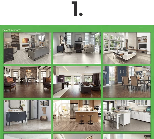 Collage of rooms to choose for the flooring visualizer