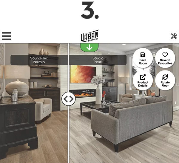 Demonstration of a room comparing different flooring options