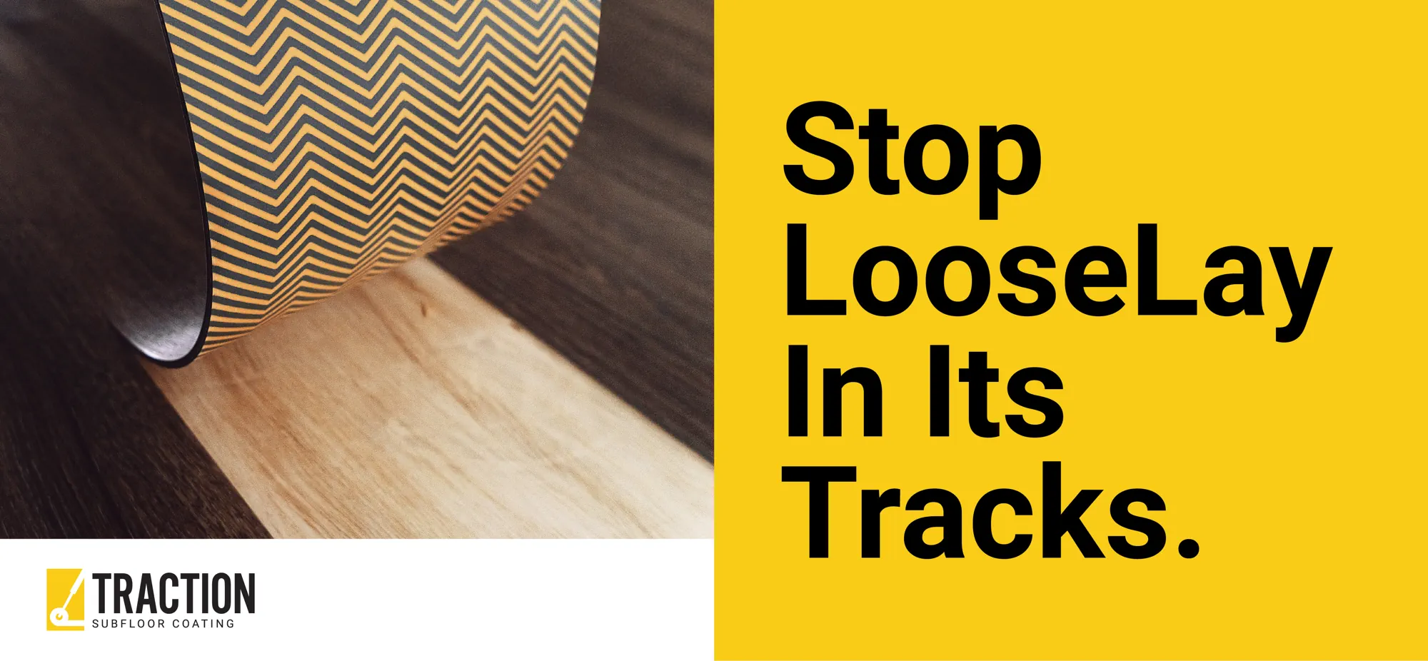 LooseLay vinyl plank in the process of being pulled up from the floor. Stop LooseLay In Its Tracks.