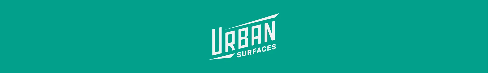 Urban Surfaces logo on teal background.