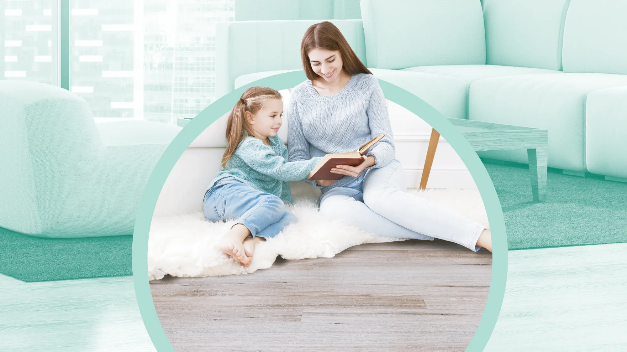 Mother and daughter sitting and reading together.