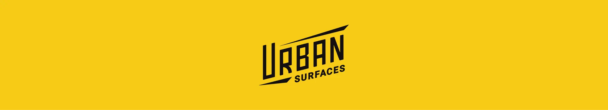 Urban Surfaces logo on yellow background.