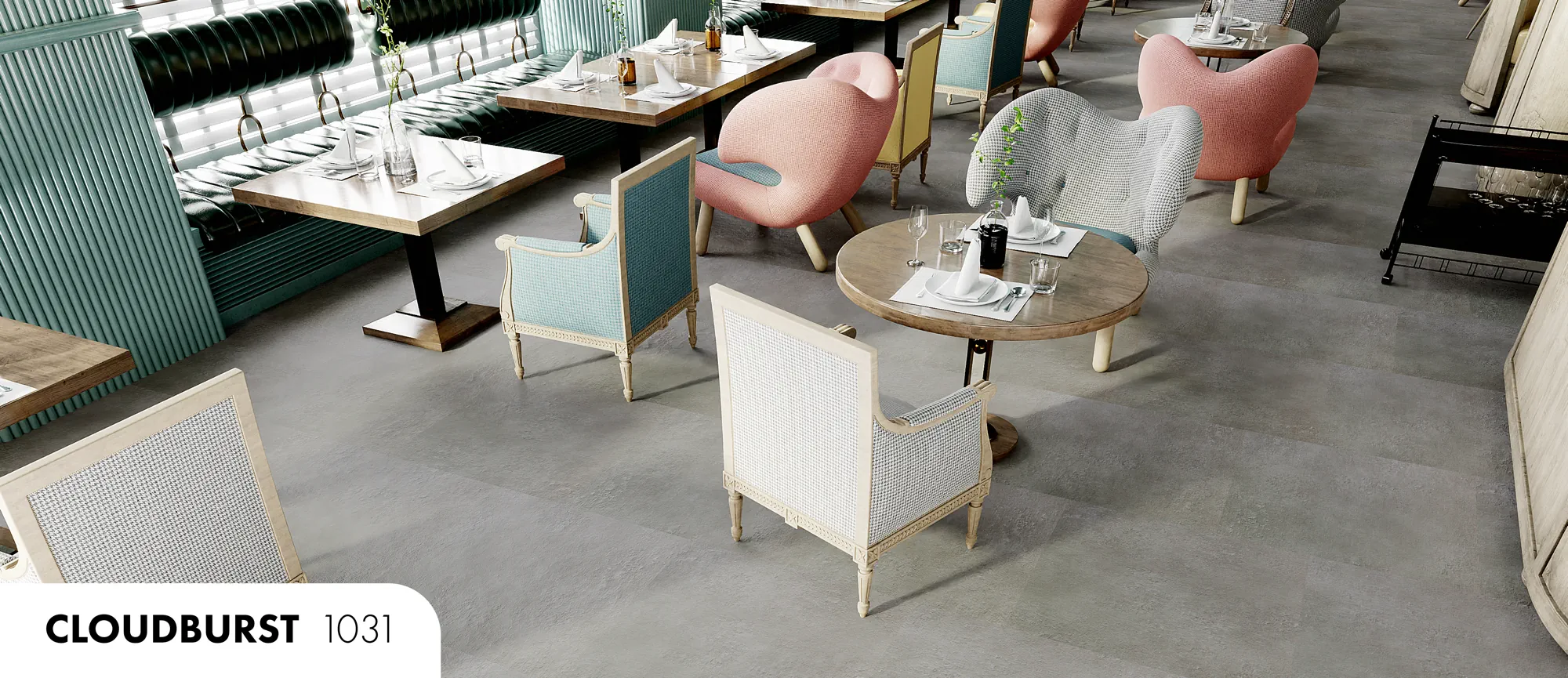 Modern brunch cafe with InstaGrip 28 Tile flooring installed.