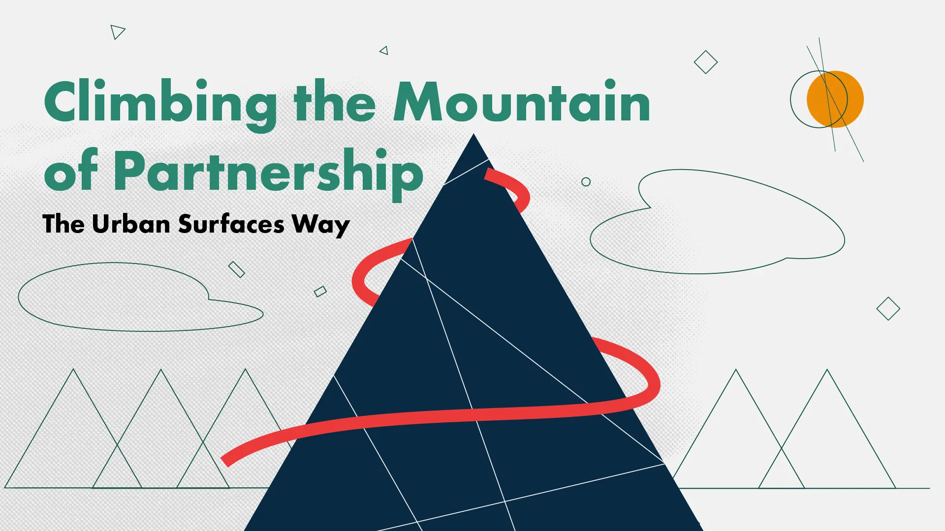 Diagram of a mountain representing the climb to partnership for businesses. Climbing the Mountain of Partnership the Urban Surfaces way.