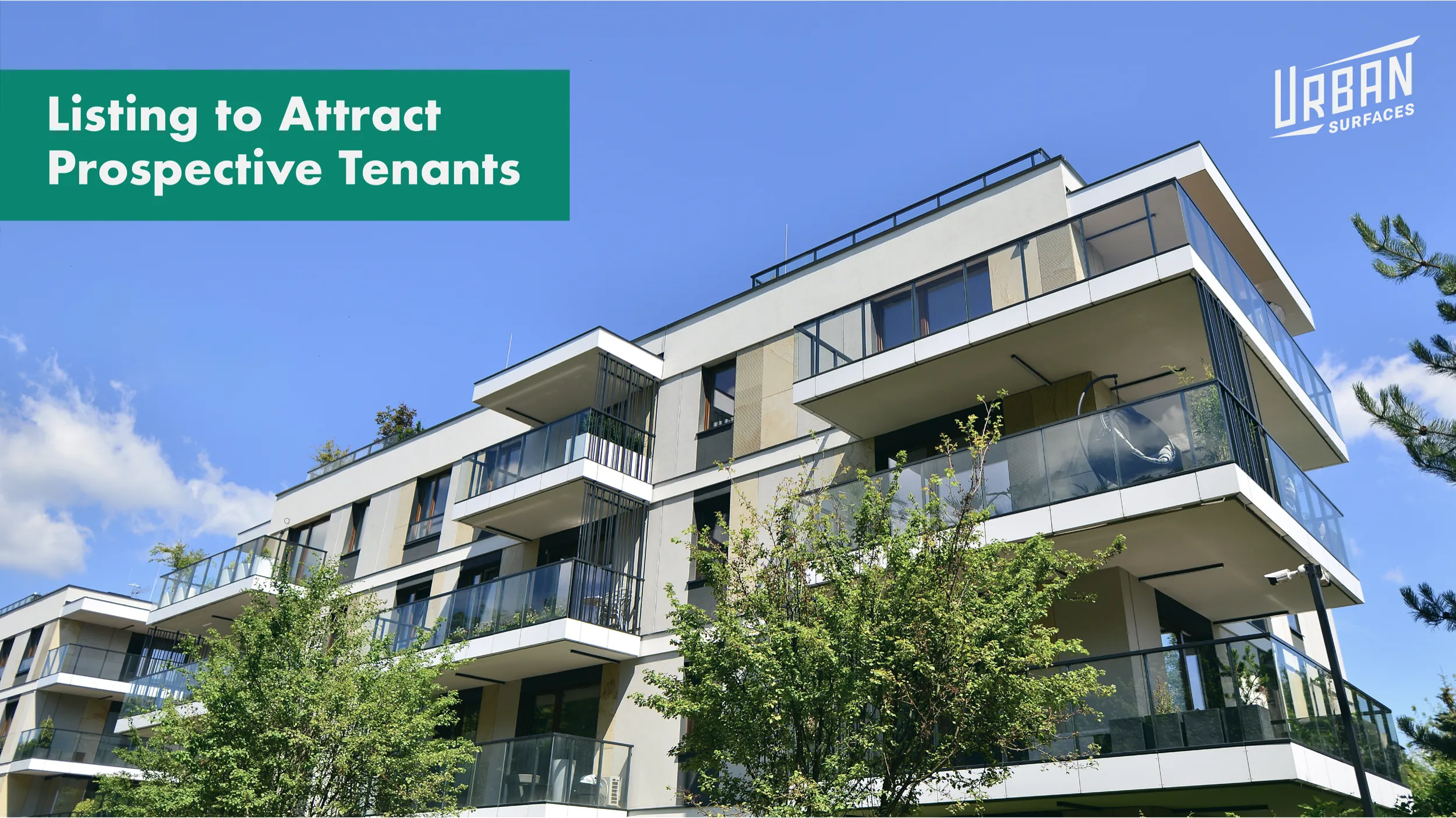 Multi-unit apartment building with a beautiful blue sky background. Title: Listing to Attract Prospective Tenants.