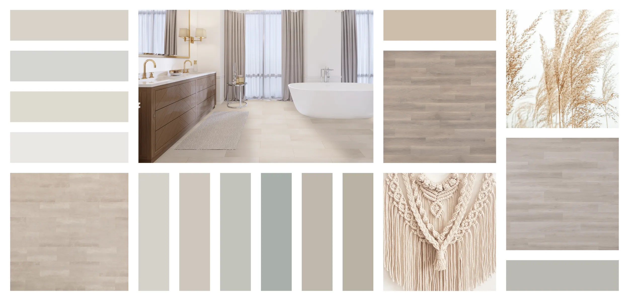 Collage of room scenes and color samples from Sherwin Williams 2024 Anthology: Volume One, Delicate Tints color trends.