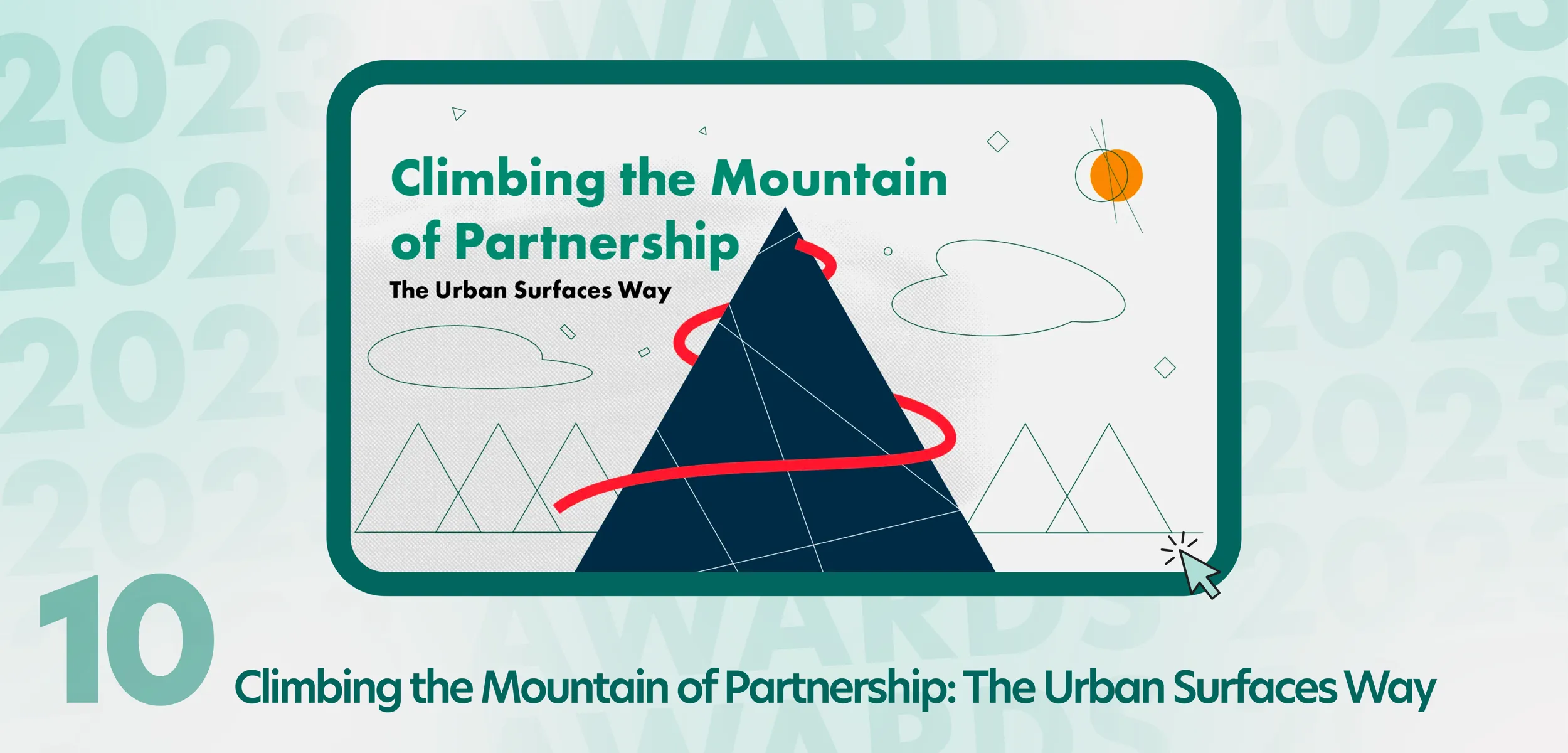 Diagram of a mountain representing partnership and the work to get there. Title: Climbing the Mountain of Partnership.