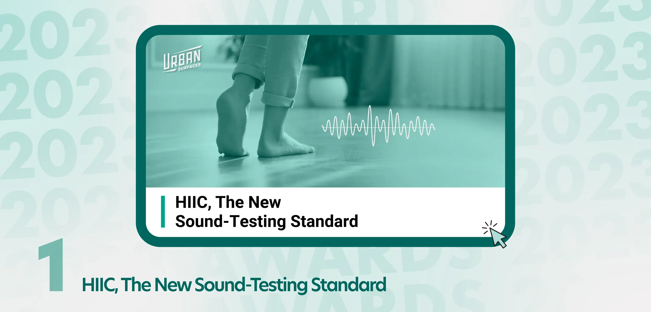 Child walking on vinyl flooring with a diagram of sound waves to illustrate sound testing and mitigation. Title: HIIC, The New Sound-Testing Standard.