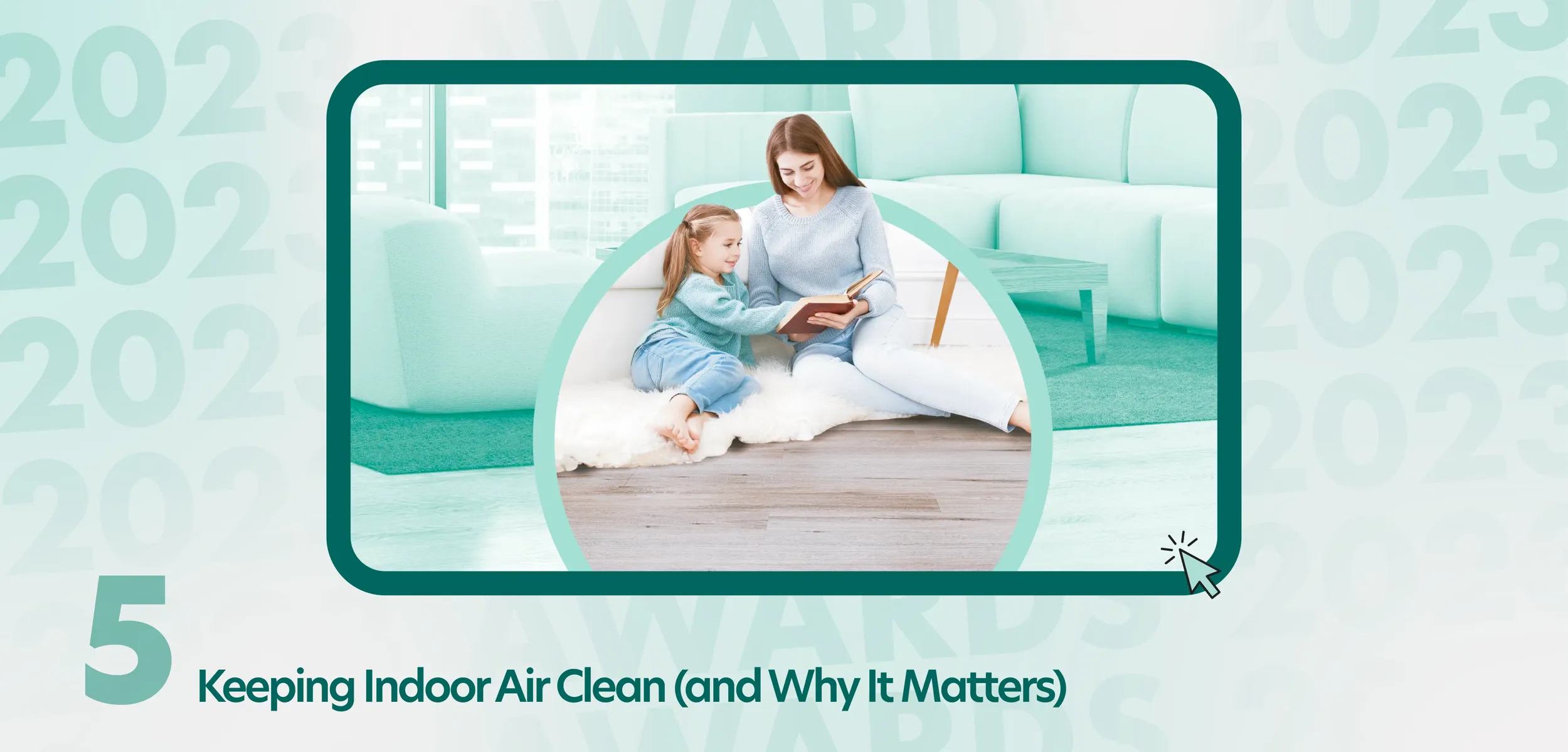 Happy mom and daughter reading a book while sitting on the floor. Title: Keeping Indoor Air Clean (and Why It Matters).
