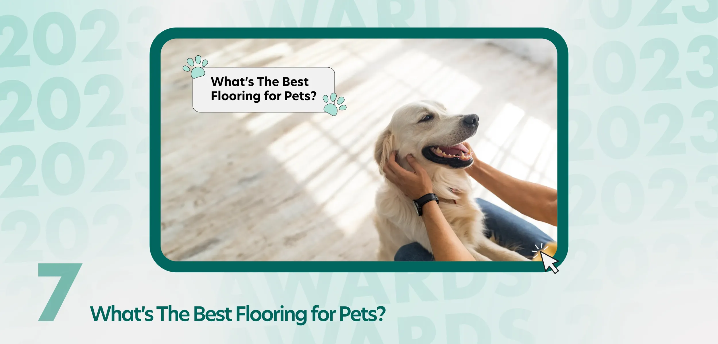 Happy dog with owner on vinyl flooring. Title: What's the Best Flooring for Pets?