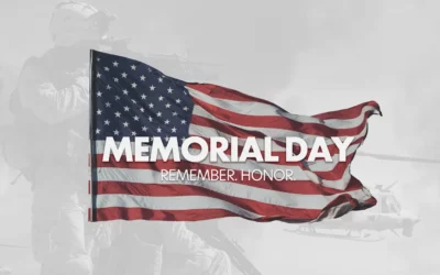 A header image with an American flag in front of a faint, light-gray image of armed forces. Text says, "MEMORIAL DAY" and "REMEMBER. HONOR."